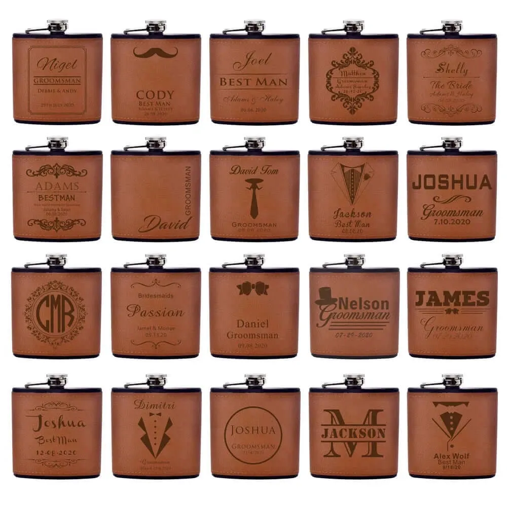 Personalized Engraved Leather 6oz Hip Flask