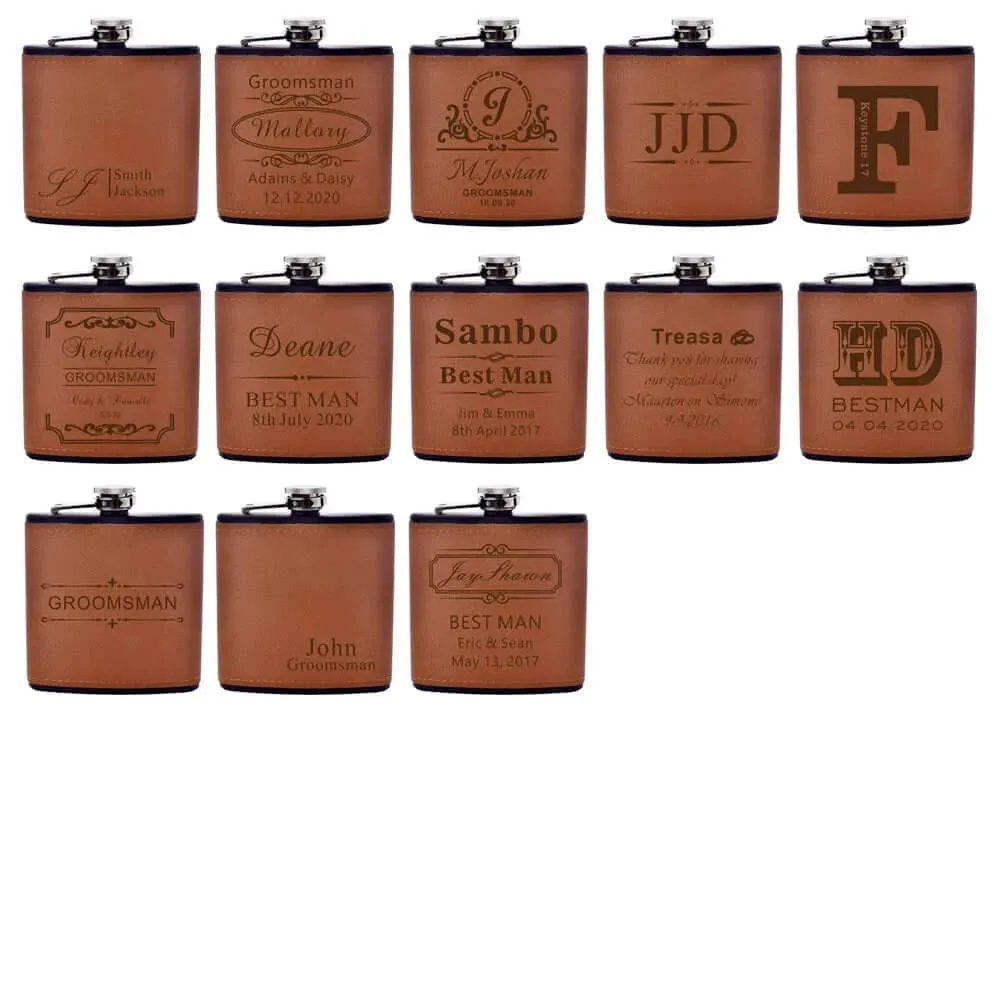 Personalized Engraved Leather 6oz Hip Flask