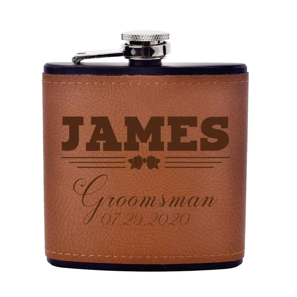 Personalized Engraved Leather 6oz Hip Flask