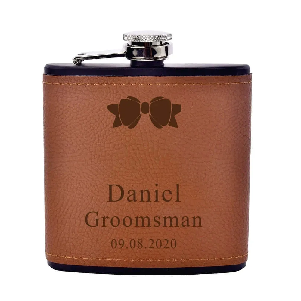 Personalized Engraved Leather 6oz Hip Flask