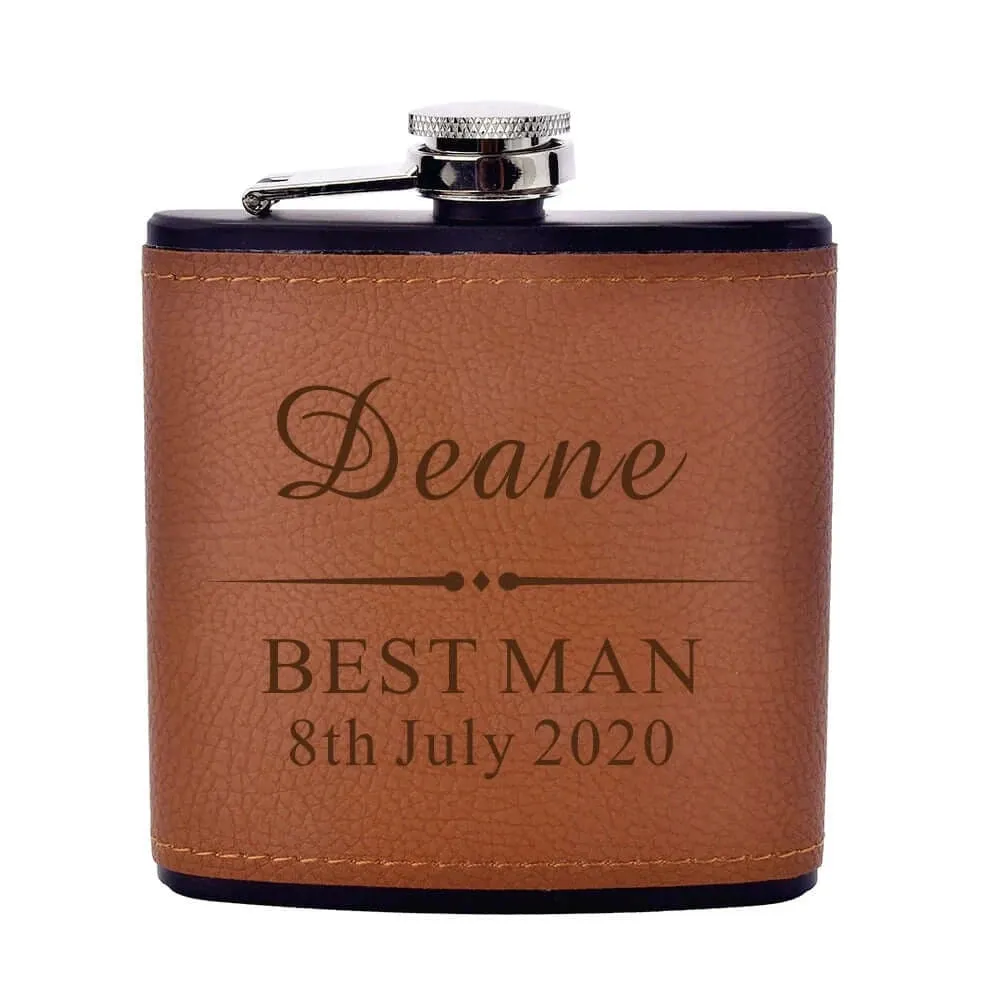Personalized Engraved Leather 6oz Hip Flask