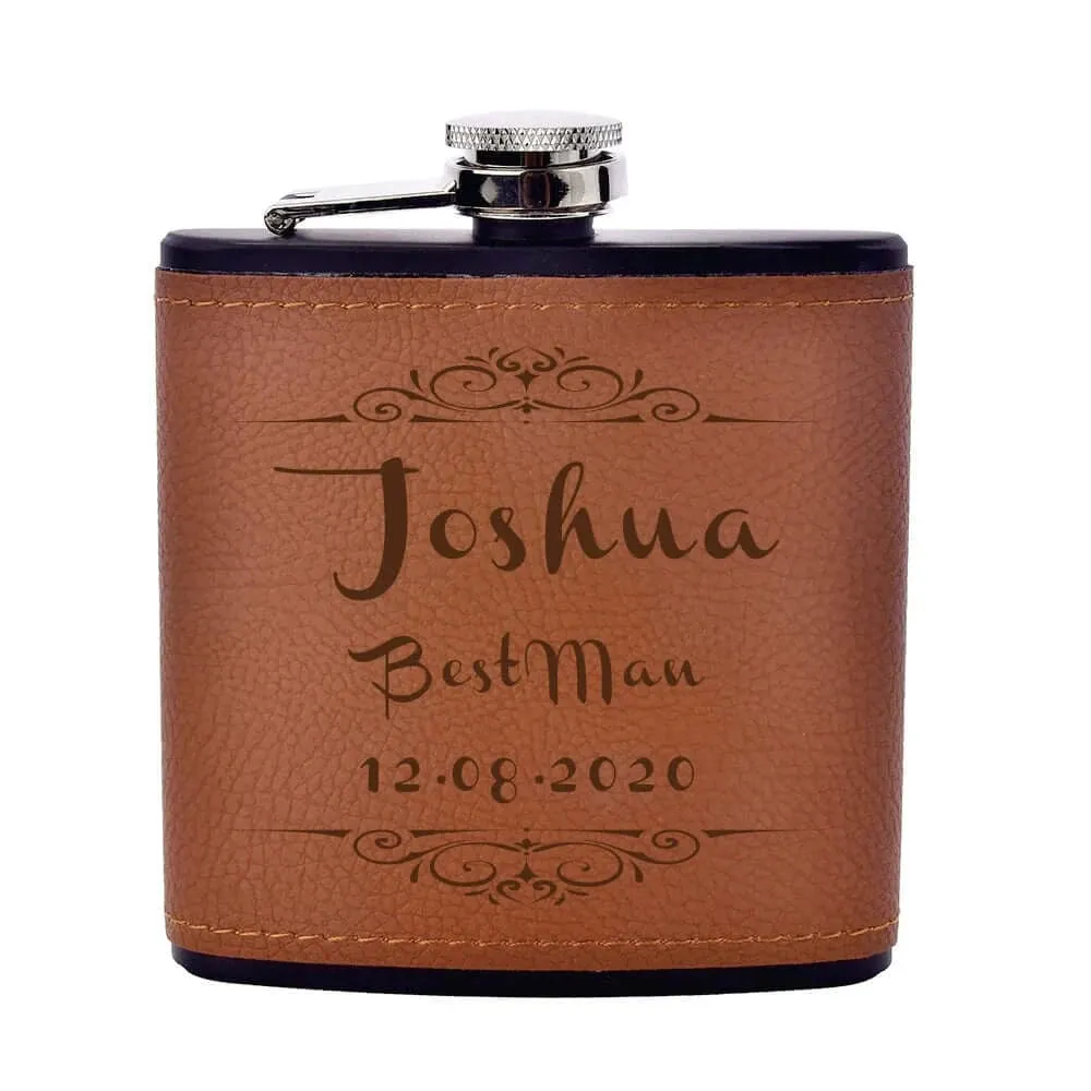 Personalized Engraved Leather 6oz Hip Flask
