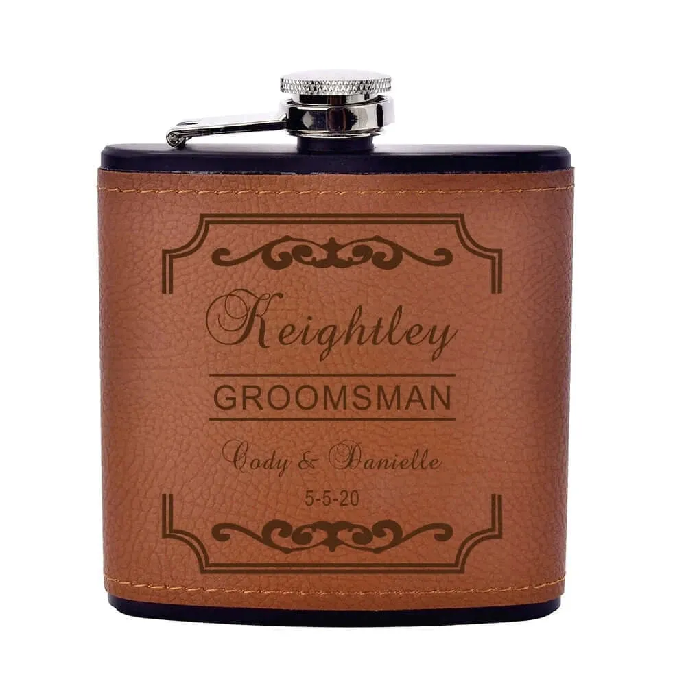 Personalized Engraved Leather 6oz Hip Flask
