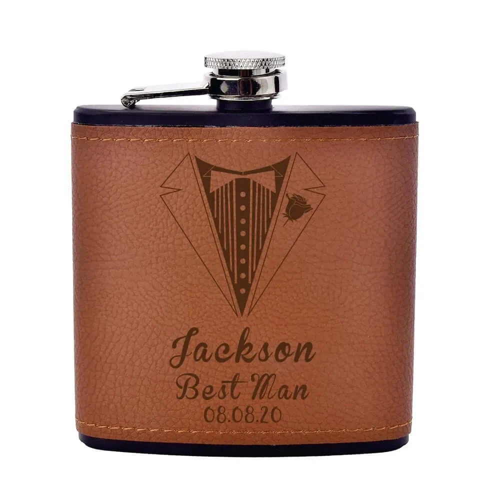 Personalized Engraved Leather 6oz Hip Flask