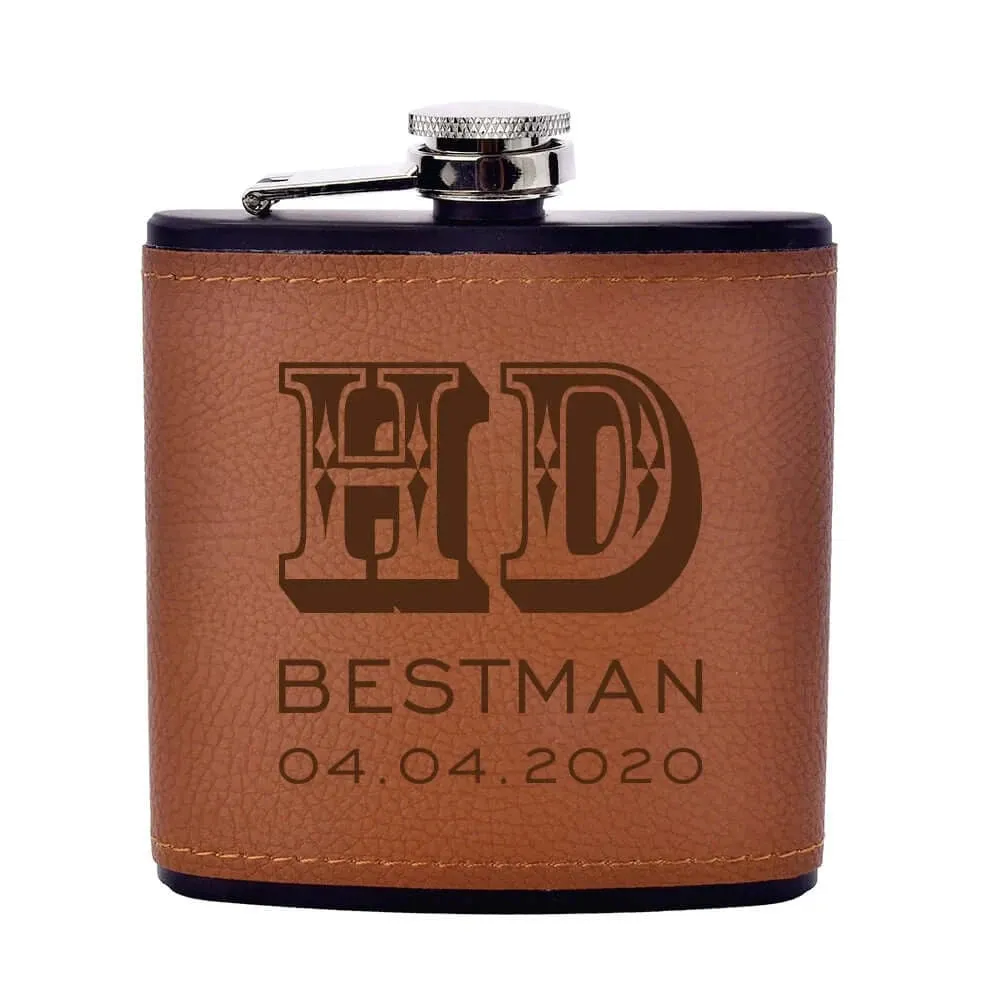 Personalized Engraved Leather 6oz Hip Flask