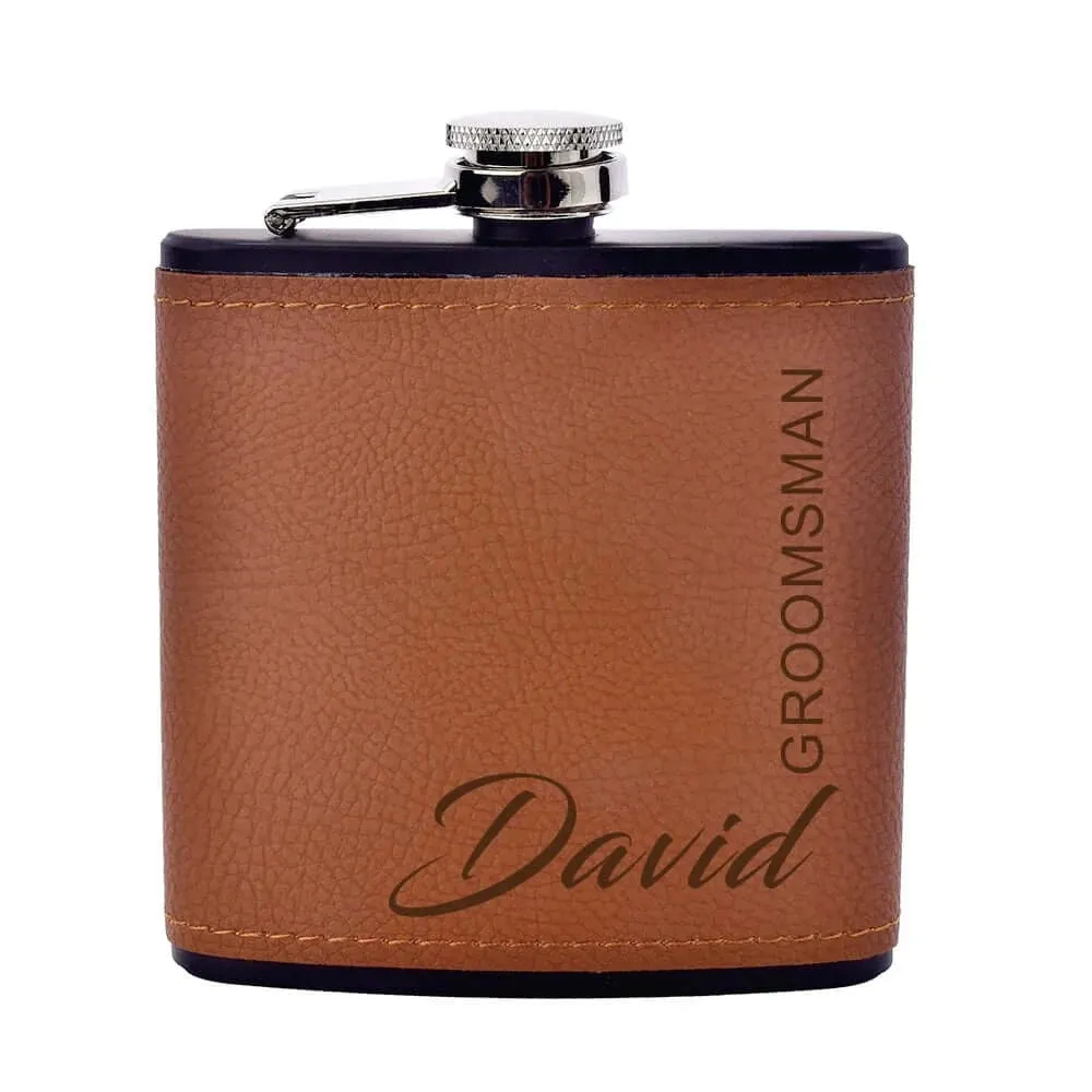 Personalized Engraved Leather 6oz Hip Flask
