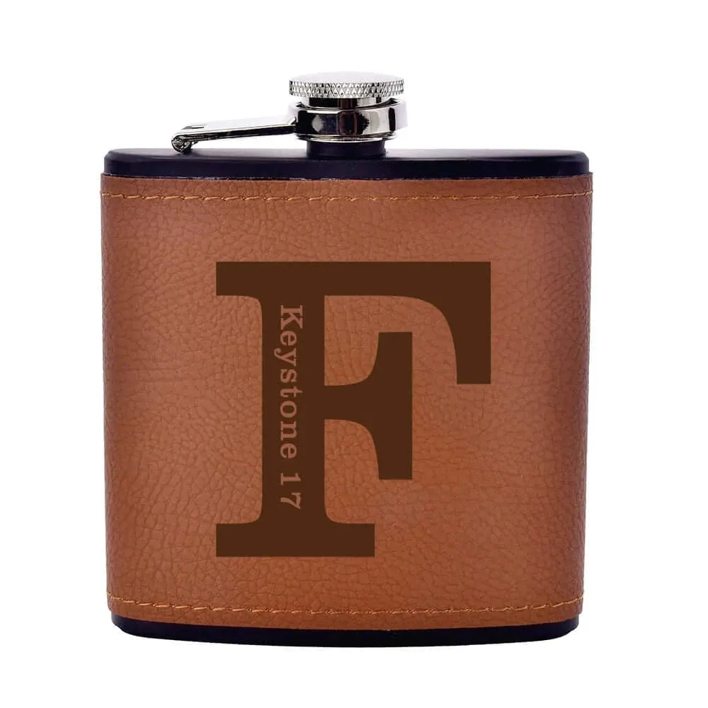 Personalized Engraved Leather 6oz Hip Flask