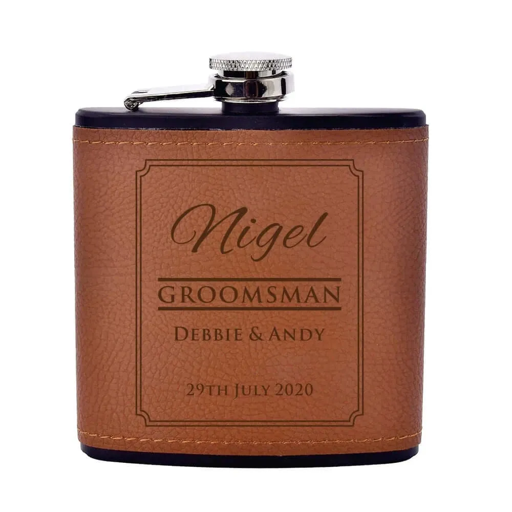 Personalized Engraved Leather 6oz Hip Flask