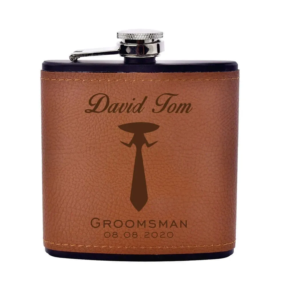 Personalized Engraved Leather 6oz Hip Flask