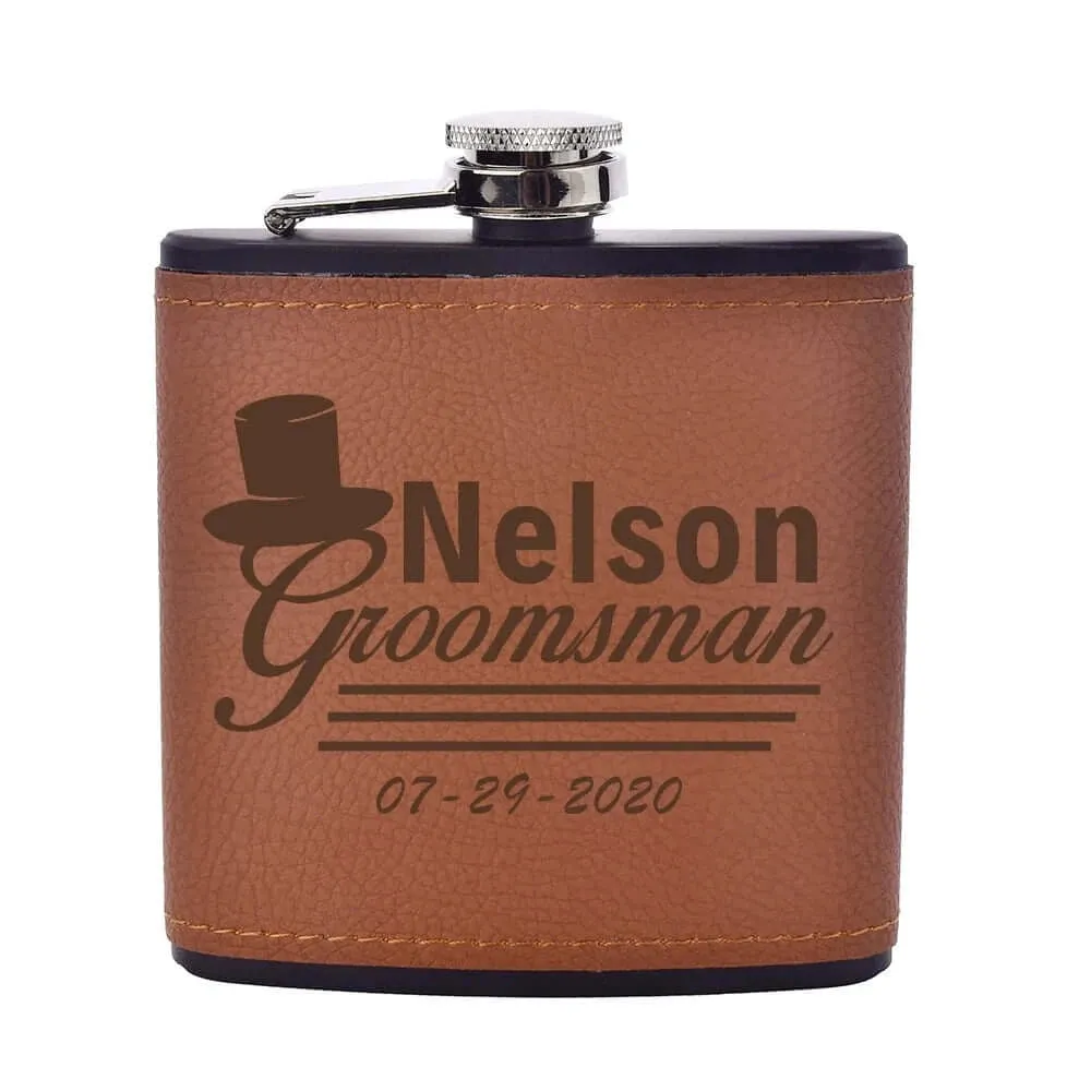 Personalized Engraved Leather 6oz Hip Flask