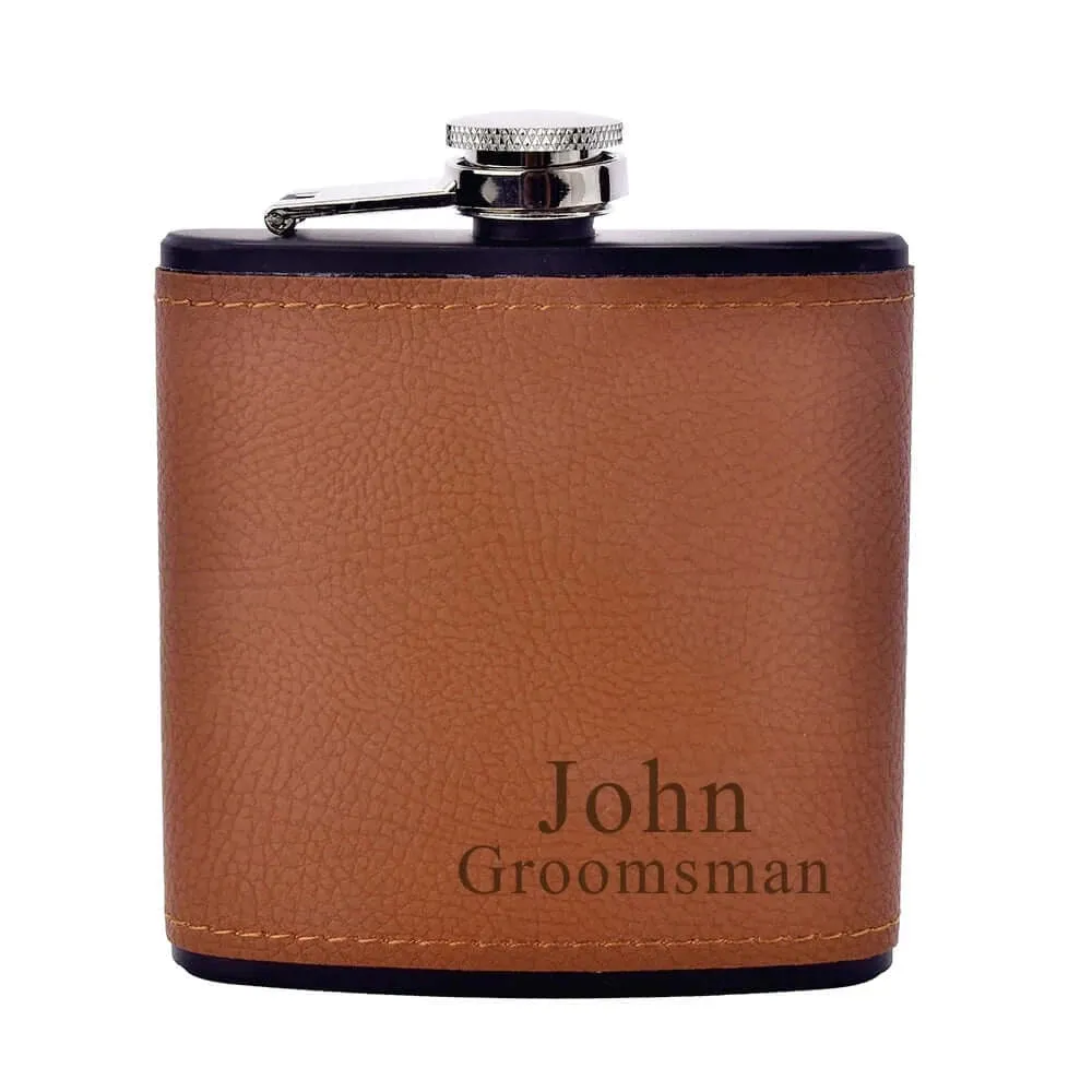 Personalized Engraved Leather 6oz Hip Flask