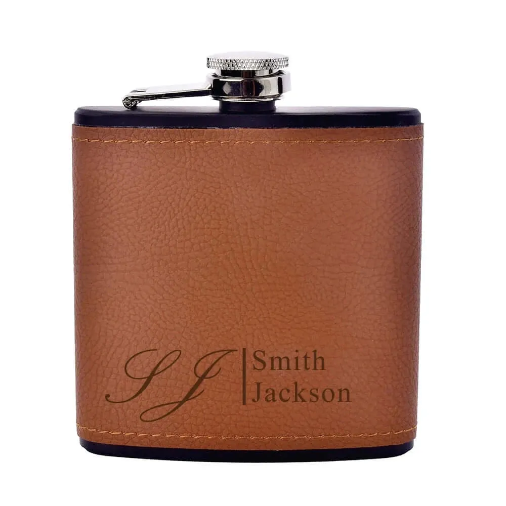 Personalized Engraved Leather 6oz Hip Flask