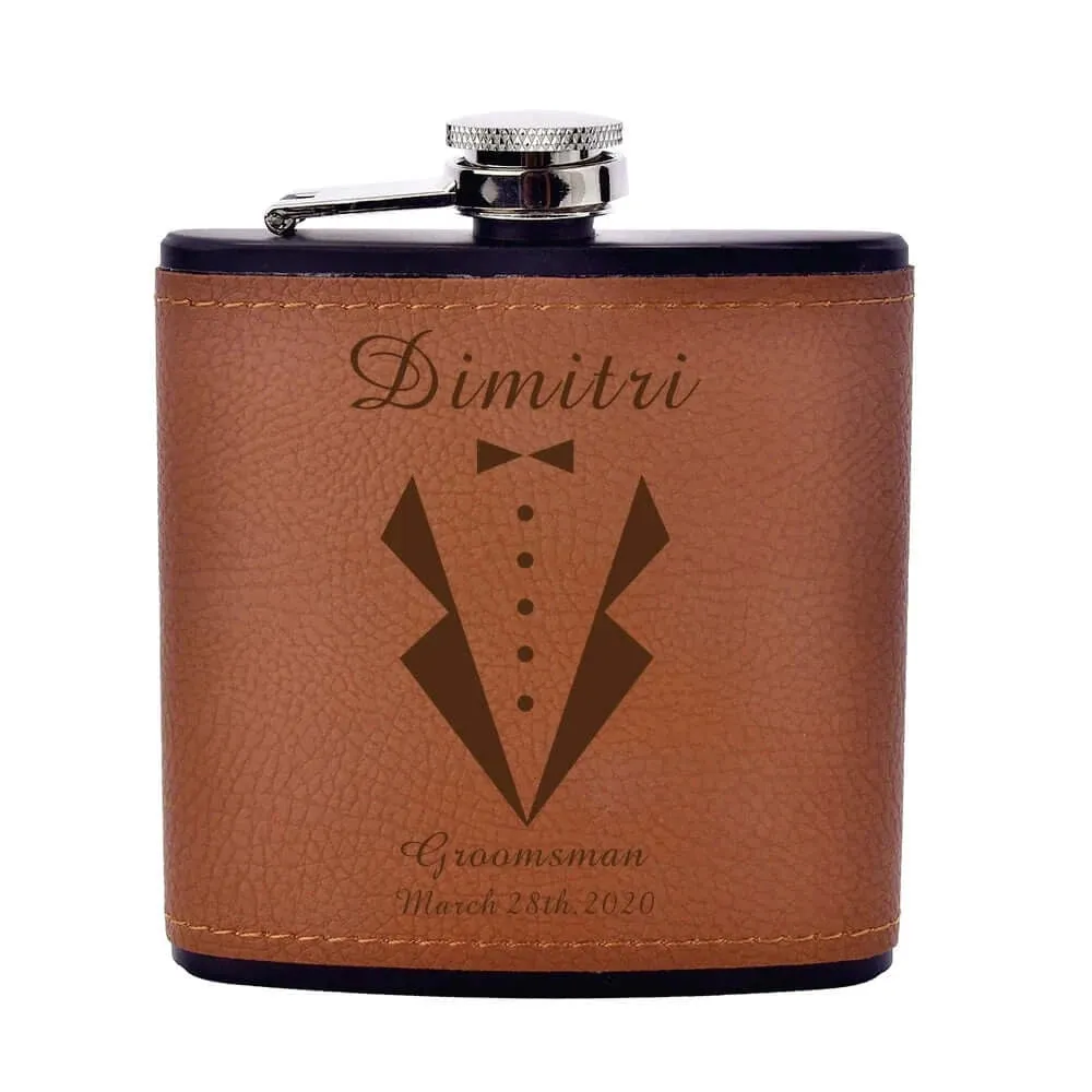 Personalized Engraved Leather 6oz Hip Flask