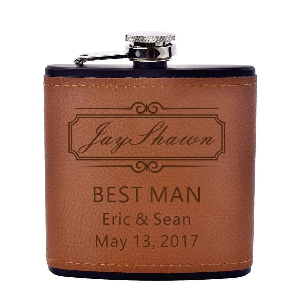 Personalized Engraved Leather 6oz Hip Flask