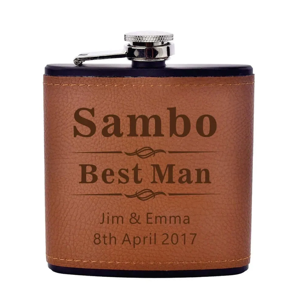 Personalized Engraved Leather 6oz Hip Flask
