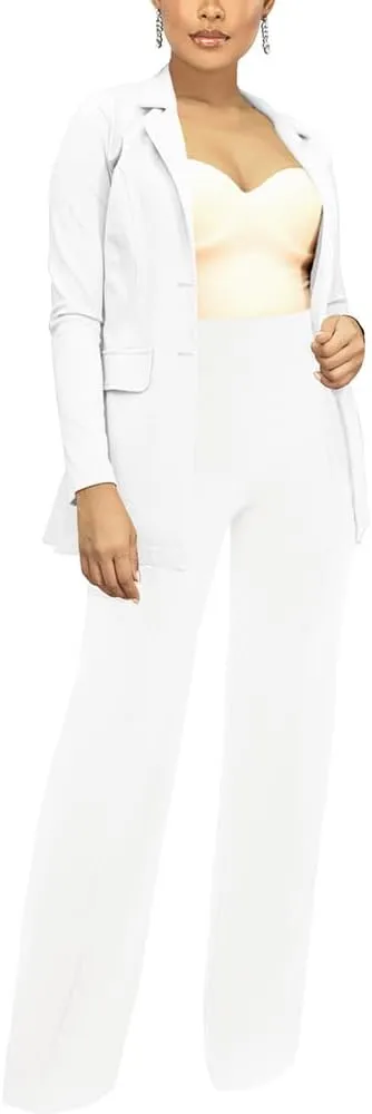 PINSV Women Casual Blazer Work Business Open Front Long Sleeve Suit Jacket