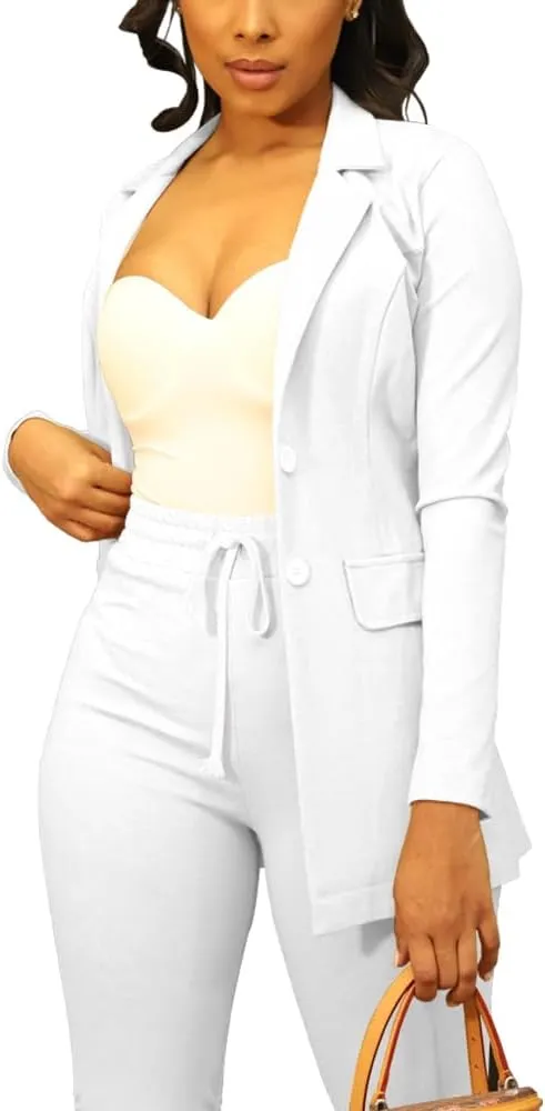 PINSV Women Casual Blazer Work Business Open Front Long Sleeve Suit Jacket