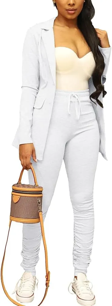 PINSV Women Casual Blazer Work Business Open Front Long Sleeve Suit Jacket