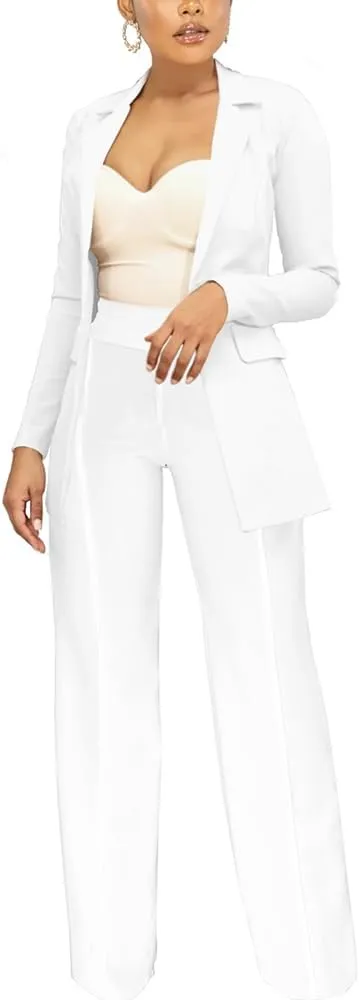 PINSV Women Casual Blazer Work Business Open Front Long Sleeve Suit Jacket