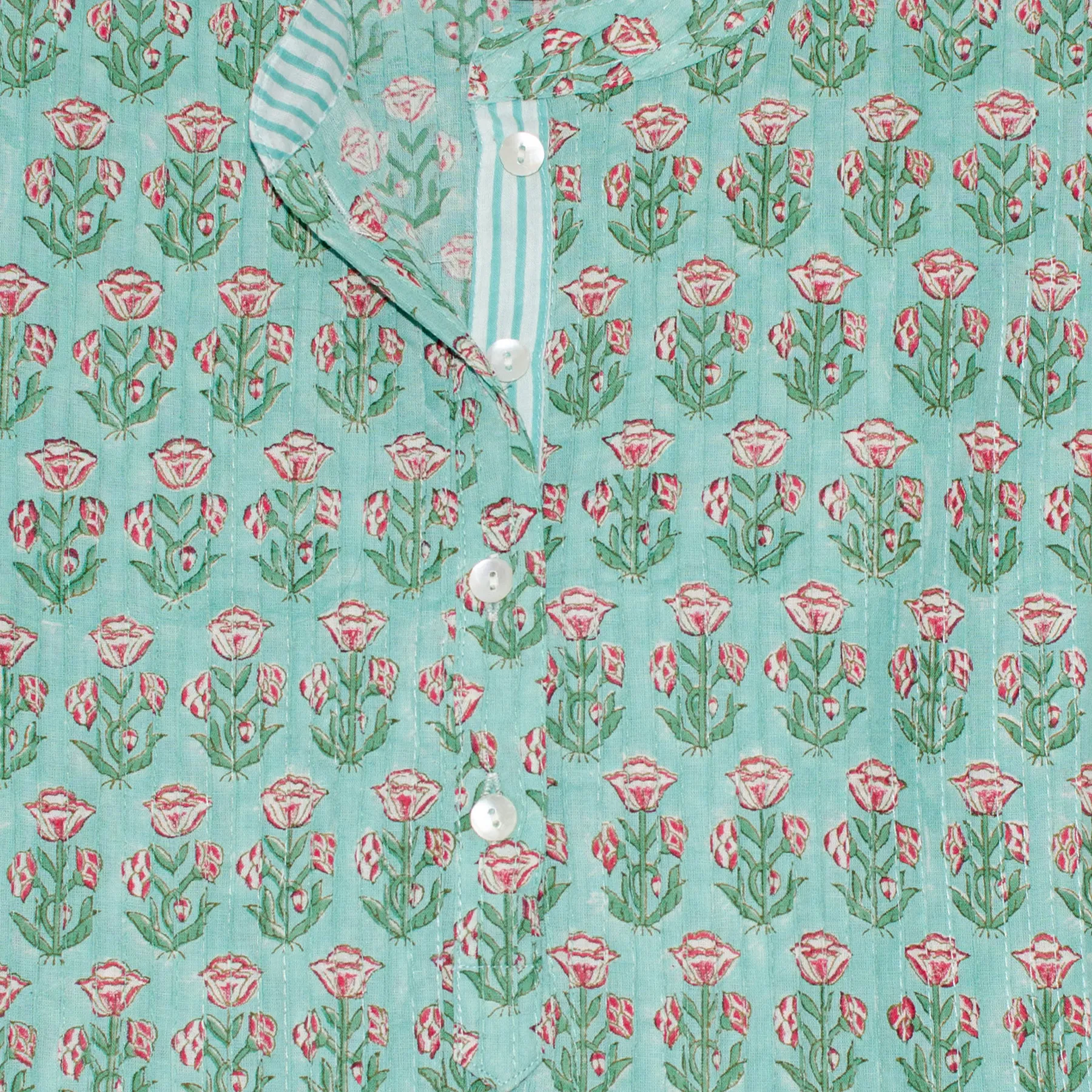 Pintuck Cotton Top | Mint Flower