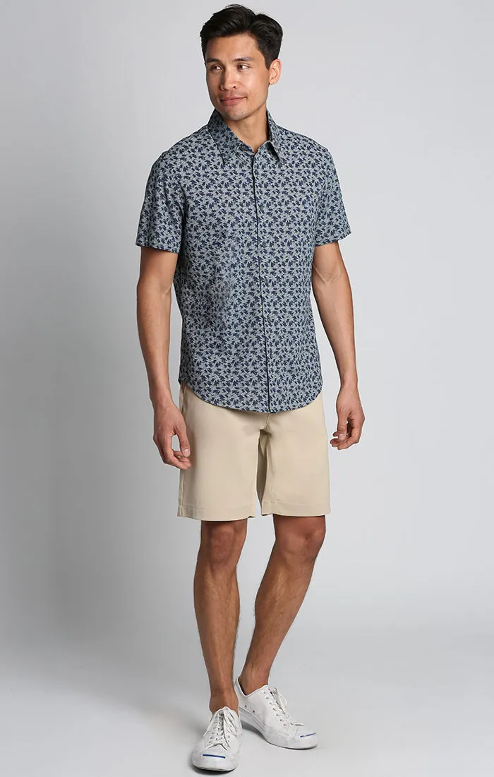 Printed Stretch Knit Oxford Short Sleeve Shirt