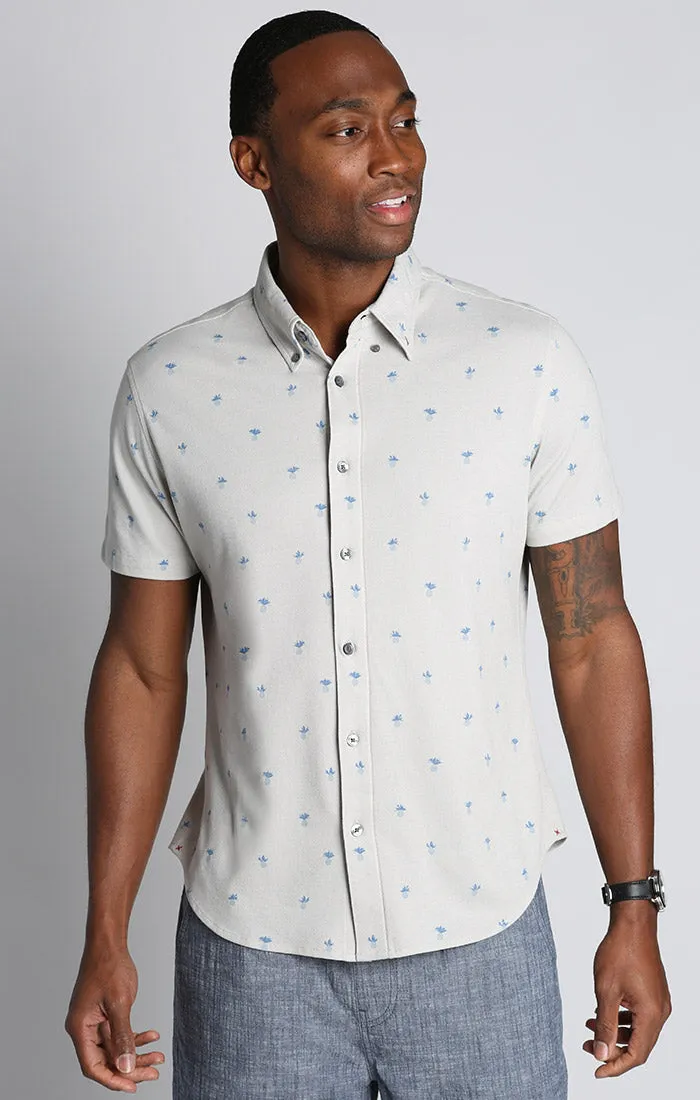 Printed Stretch Knit Oxford Short Sleeve Shirt