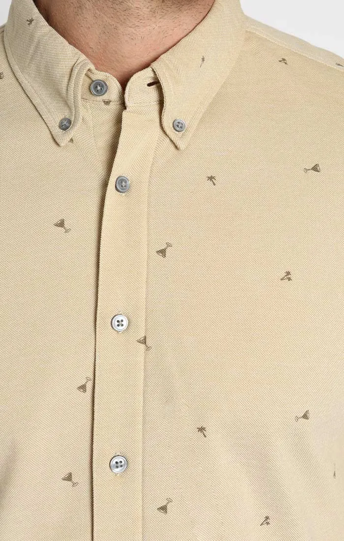 Printed Stretch Knit Oxford Short Sleeve Shirt