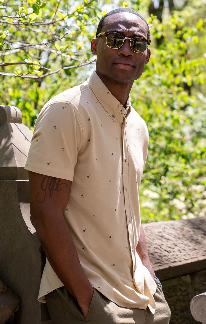 Printed Stretch Knit Oxford Short Sleeve Shirt