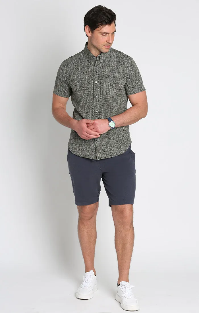 Printed Stretch Knit Oxford Short Sleeve Shirt