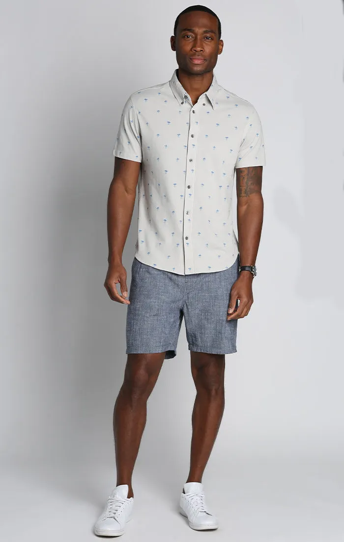 Printed Stretch Knit Oxford Short Sleeve Shirt