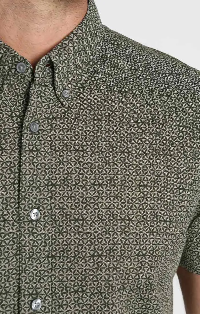 Printed Stretch Knit Oxford Short Sleeve Shirt