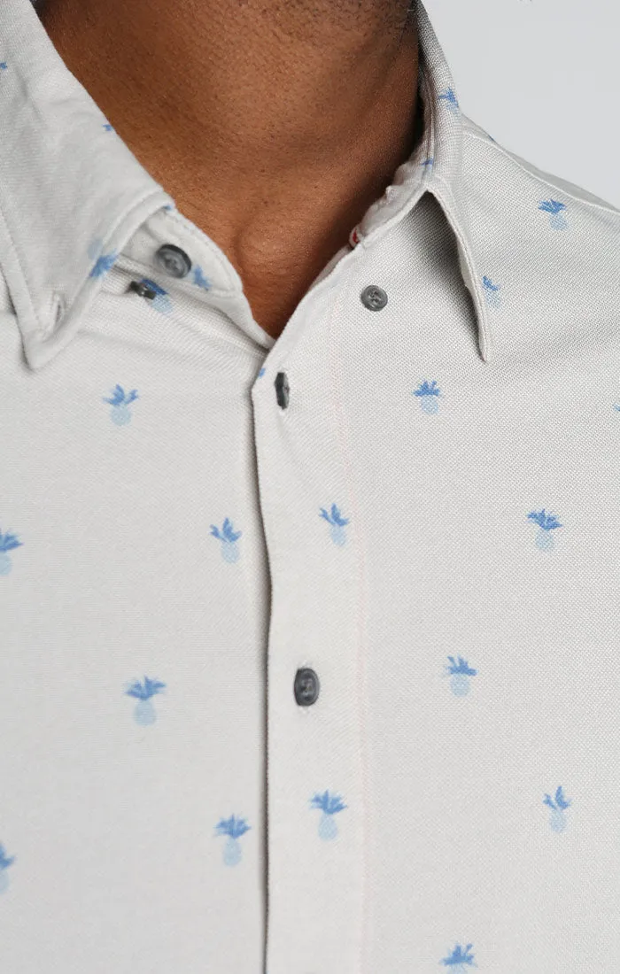 Printed Stretch Knit Oxford Short Sleeve Shirt