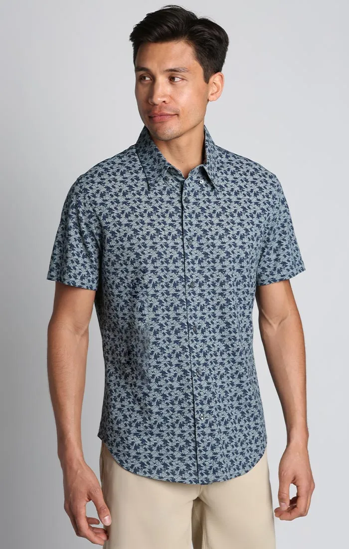 Printed Stretch Knit Oxford Short Sleeve Shirt