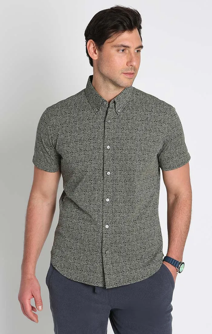 Printed Stretch Knit Oxford Short Sleeve Shirt
