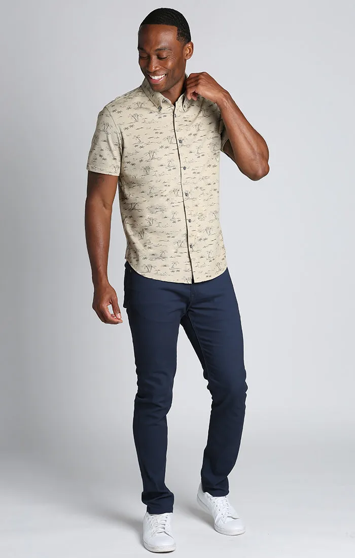Printed Stretch Knit Oxford Short Sleeve Shirt