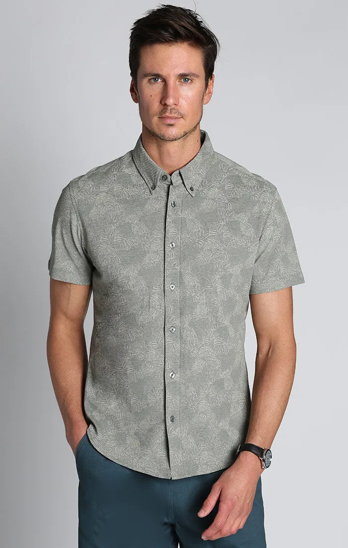 Printed Stretch Knit Oxford Short Sleeve Shirt