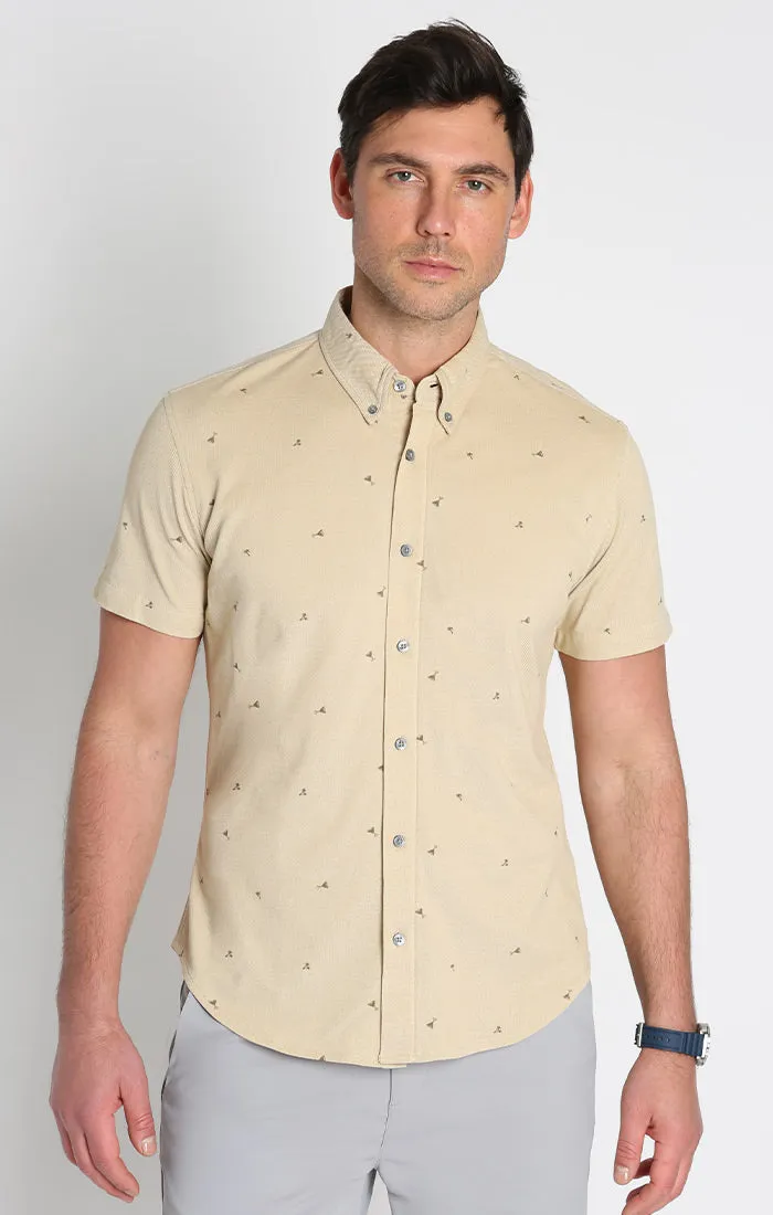 Printed Stretch Knit Oxford Short Sleeve Shirt