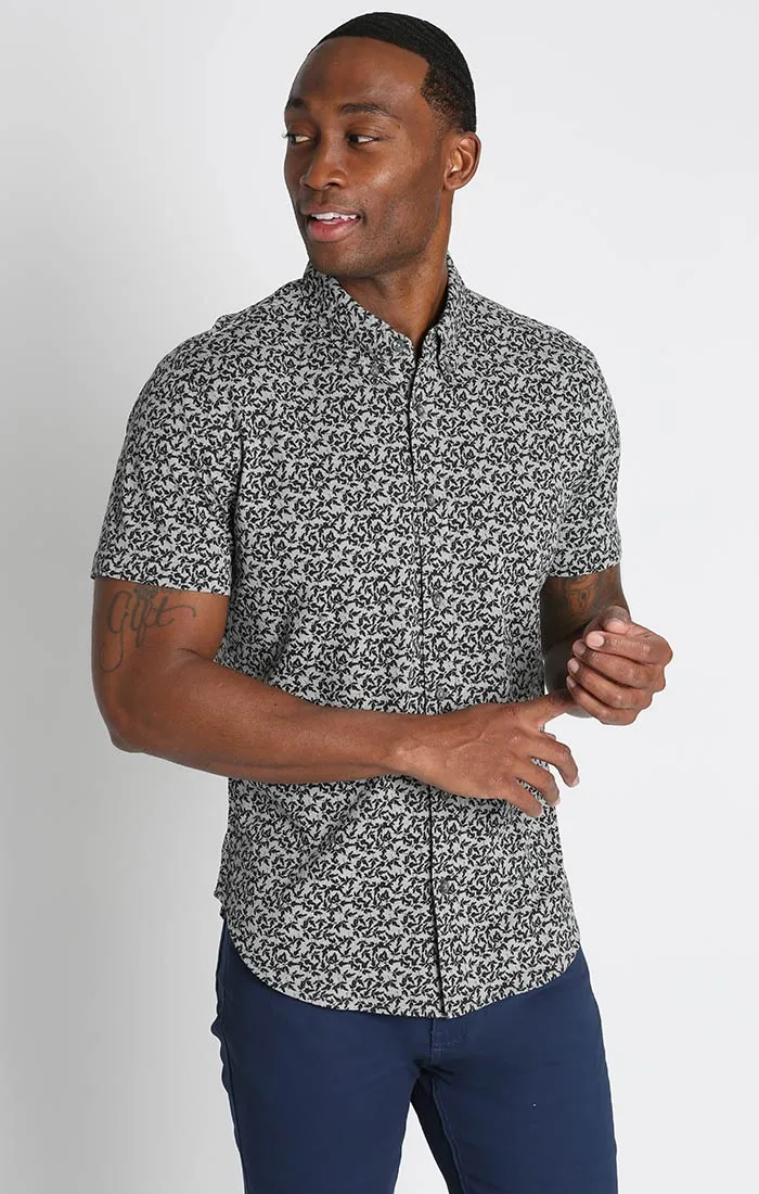Printed Stretch Knit Oxford Short Sleeve Shirt