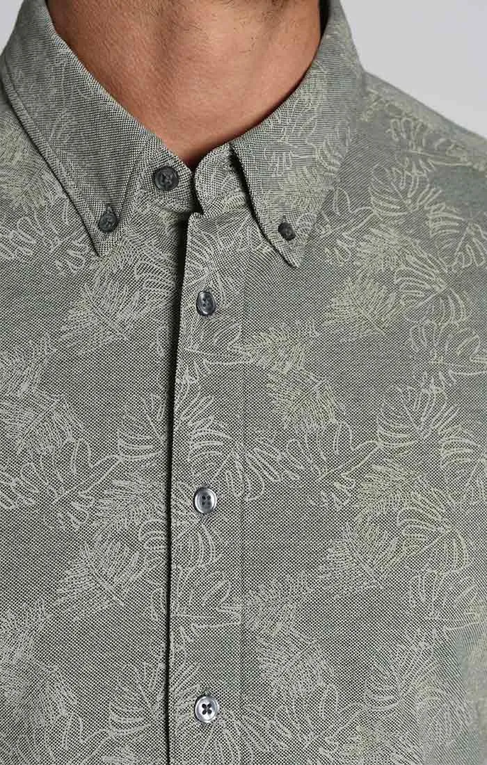 Printed Stretch Knit Oxford Short Sleeve Shirt