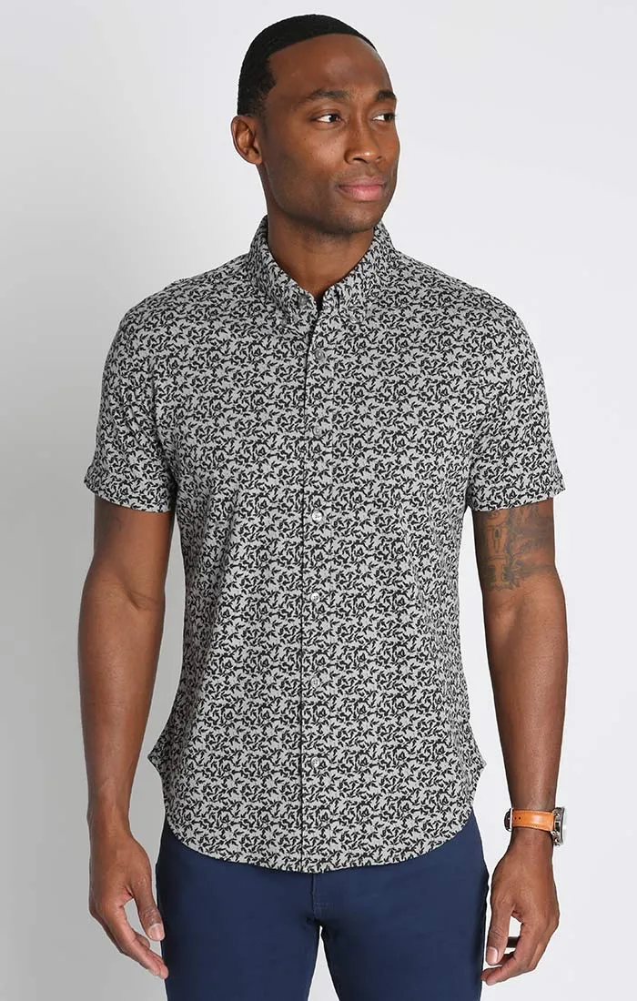 Printed Stretch Knit Oxford Short Sleeve Shirt