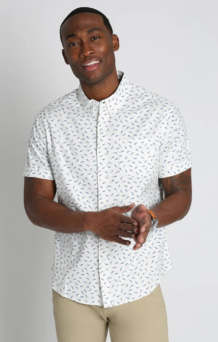 Printed Stretch Knit Oxford Short Sleeve Shirt