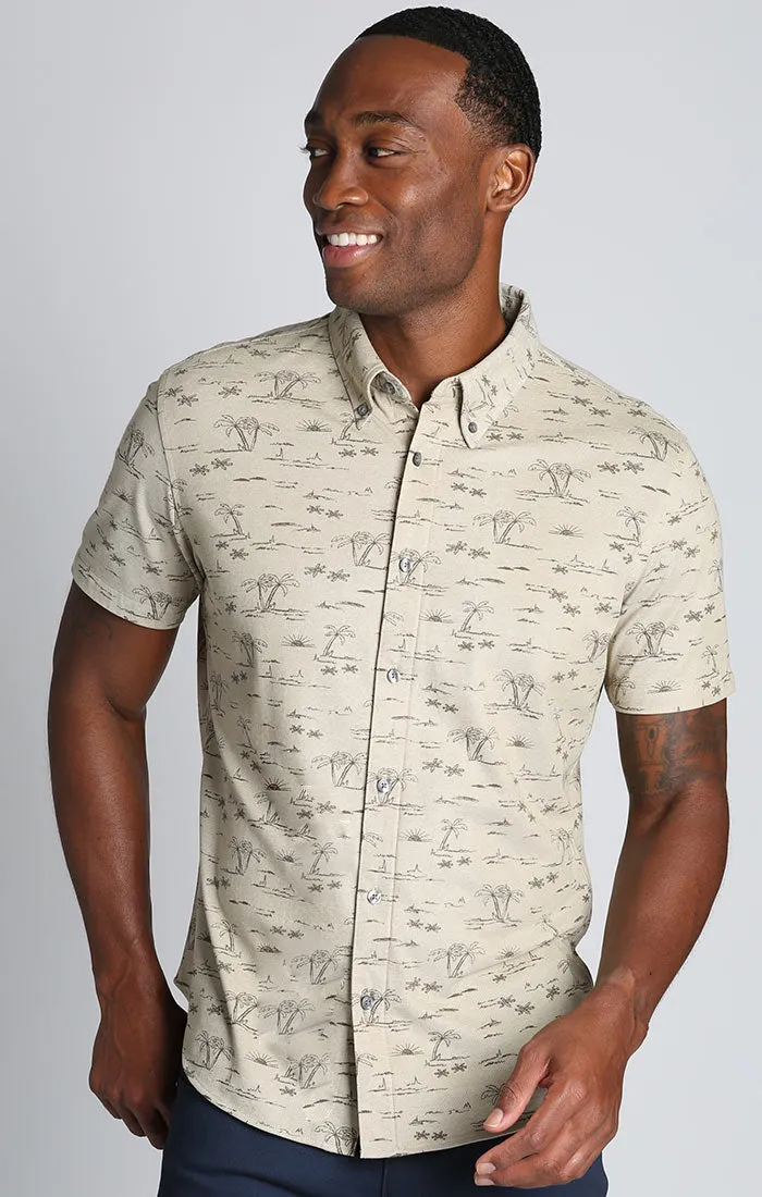 Printed Stretch Knit Oxford Short Sleeve Shirt