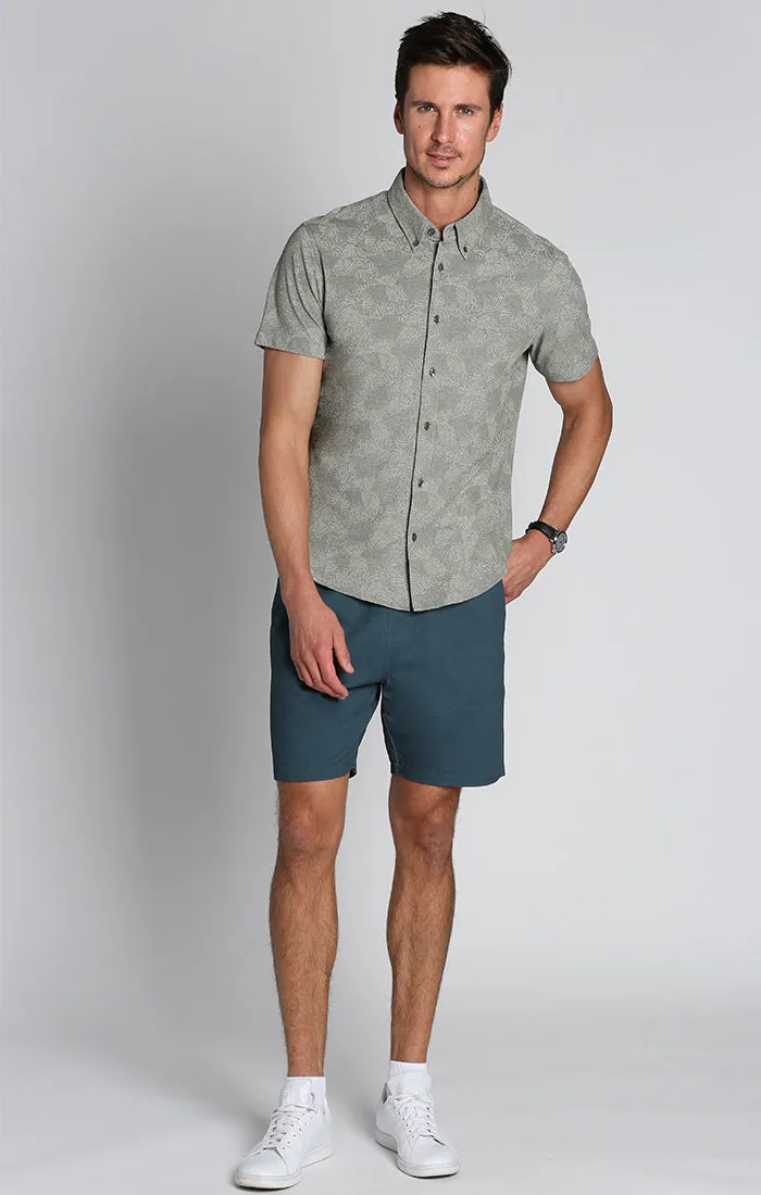 Printed Stretch Knit Oxford Short Sleeve Shirt