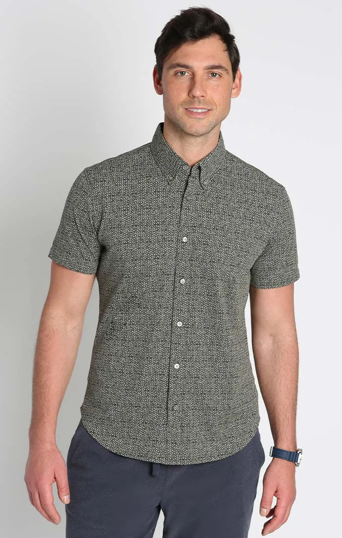 Printed Stretch Knit Oxford Short Sleeve Shirt