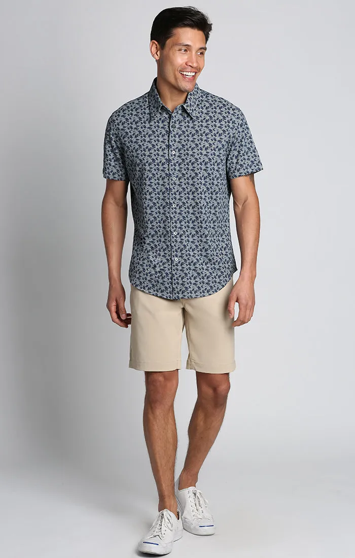 Printed Stretch Knit Oxford Short Sleeve Shirt
