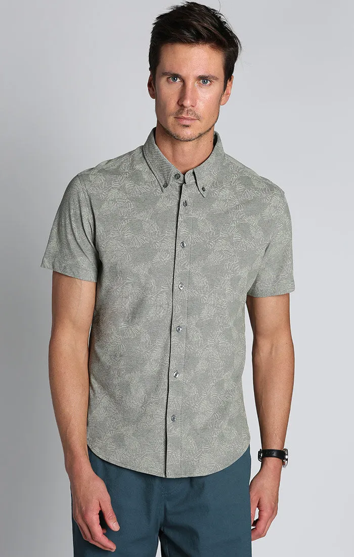 Printed Stretch Knit Oxford Short Sleeve Shirt
