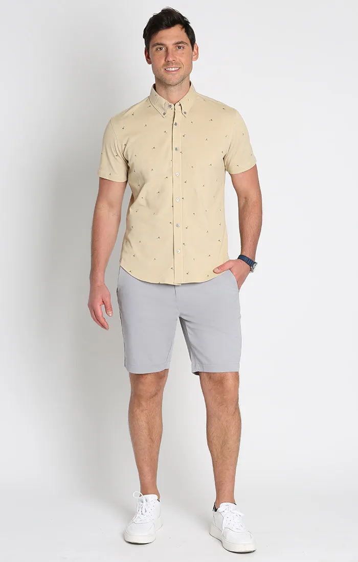 Printed Stretch Knit Oxford Short Sleeve Shirt