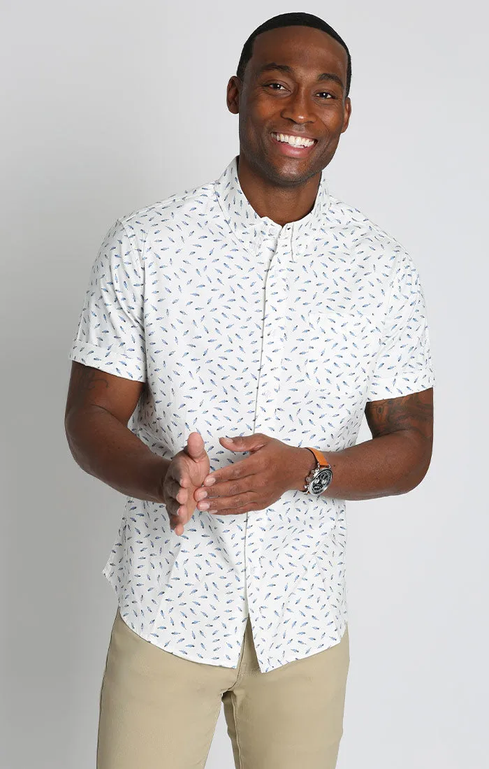 Printed Stretch Knit Oxford Short Sleeve Shirt