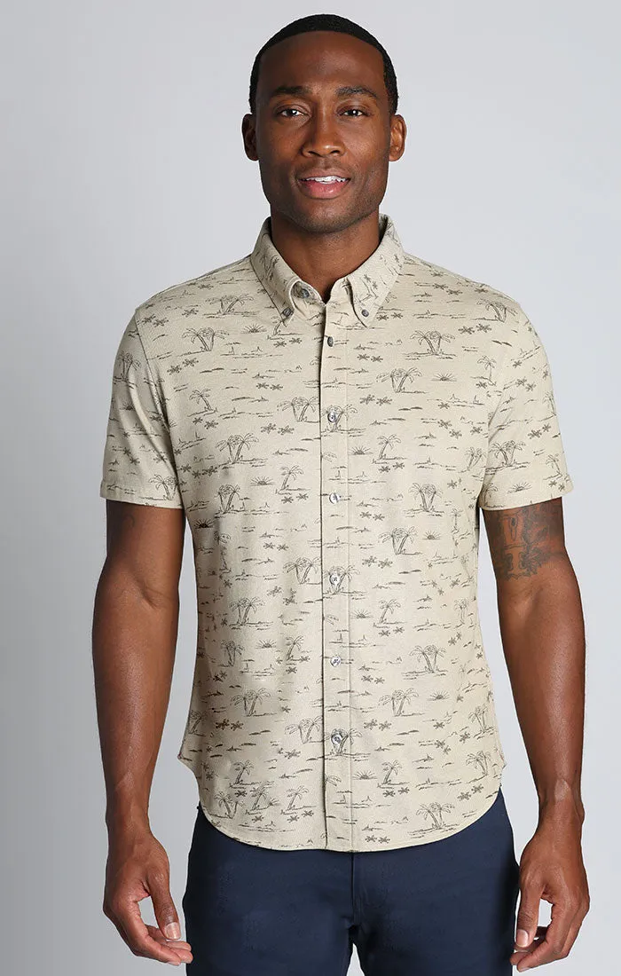 Printed Stretch Knit Oxford Short Sleeve Shirt