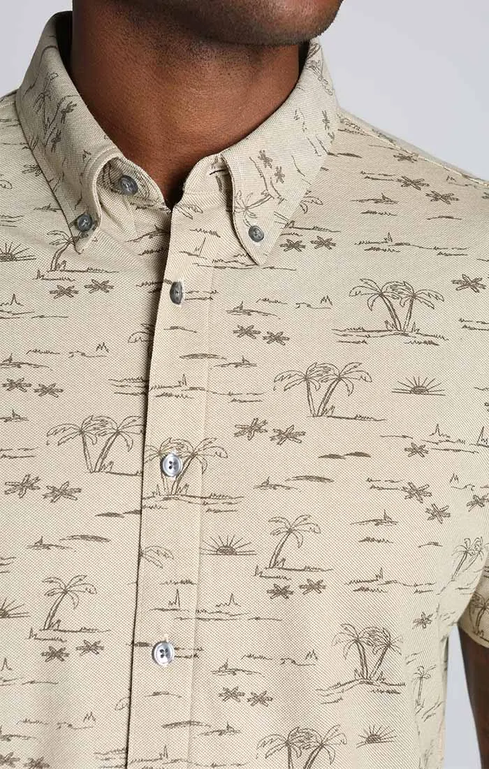 Printed Stretch Knit Oxford Short Sleeve Shirt